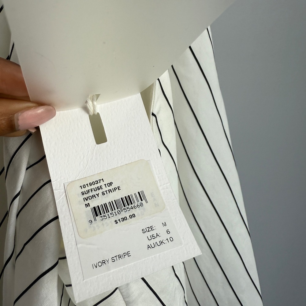 C/MEO Collective Cotton Clean Coastal Office Siren Striped Halter Top M Ivory - Picture 5 of 8